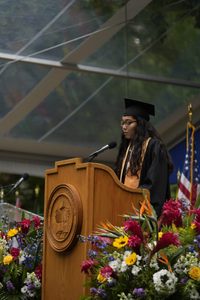 Student delivering speech at Commencement