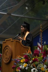 Student giving speech at Commencement