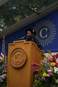 Isabel Wilkerson delivering her speech at commencement