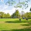 Students outdoors on the campus quad
