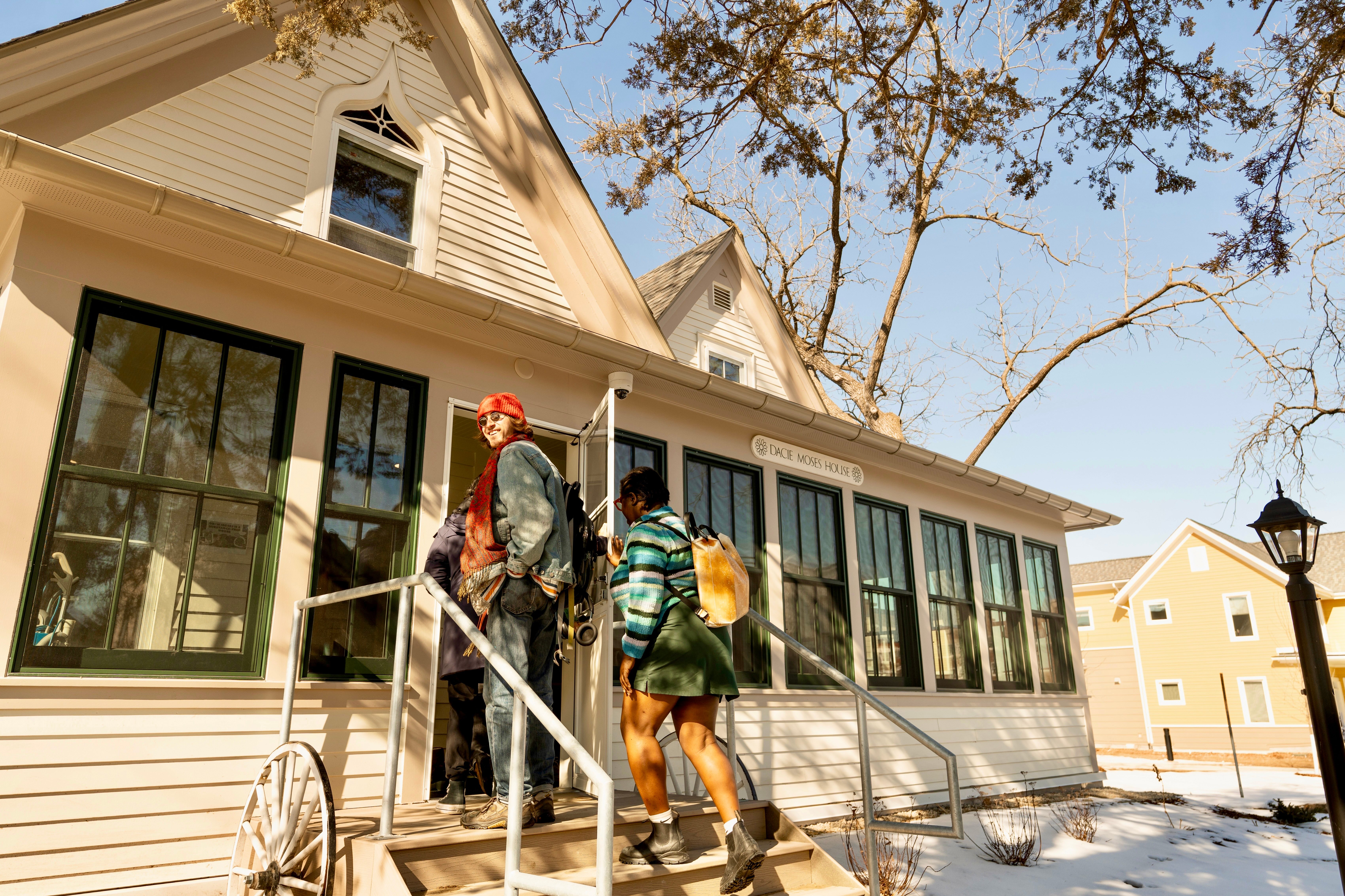 Students entering the renovated Dacie Moses House