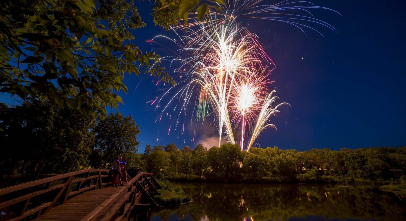 Fire works bursting over Lyman lakes