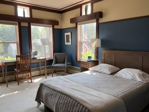 A bedroom in the Alumni Guest House