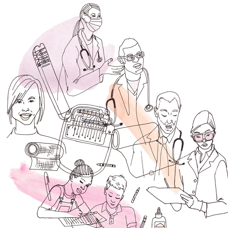Illustration of people in medical and technical careers