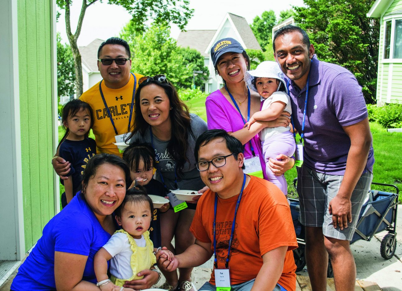 A large extended family of all ages on campus