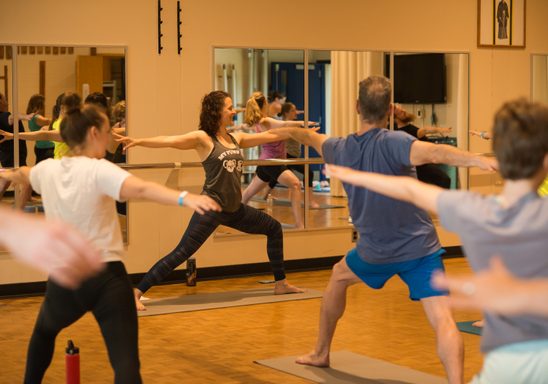 Yoga class in the multi-use room