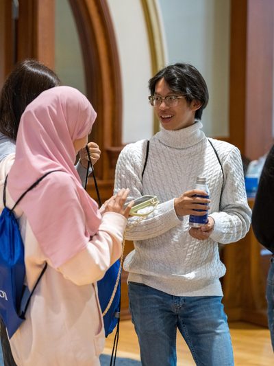 two students talking in Scoville
