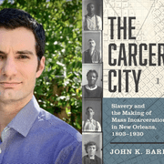 Collage of John Bardes' headshot and the cover of his book, 