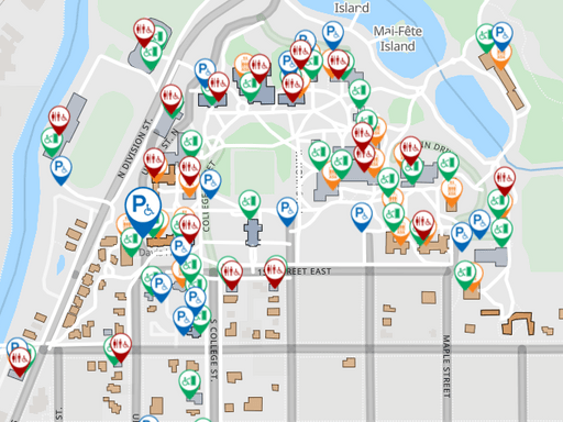 screenshot of campus map with accessibility services markers
