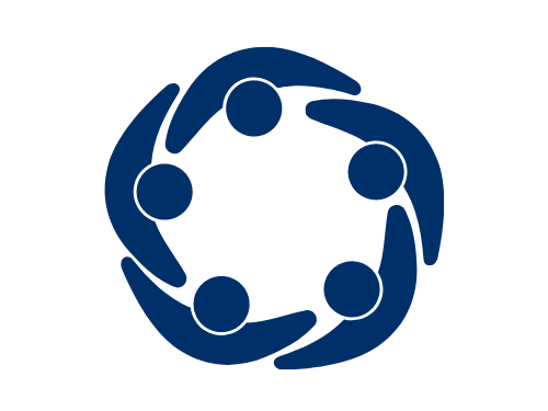 aerial view of group of five people silhouettes interlocked to form a circle