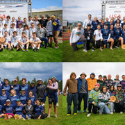 Collage of four Ultimate Frisbee team photos from Nationals 2025: top left is CUT, top right is Syzygy, bottom left is Eclipse, and bottom right is CHOP.